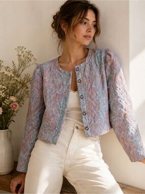 Vintage Jeffrey & Dara Pastel Paisley Quilted Jacket Romantic Cottagecore Blazer
